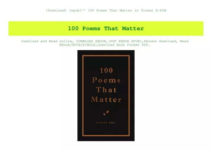 download epub 100 poems that matter in format