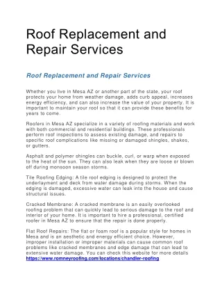 Roof Replacement and Repair Services