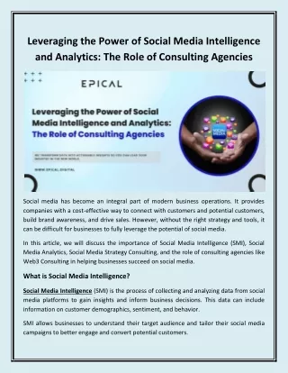 Leveraging the Power of Social Media Intelligence and Analytics The Role of Consulting Agencies