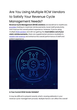 Are You Using Multiple RCM Vendors to Satisfy Your Revenue Cycle Management Needs