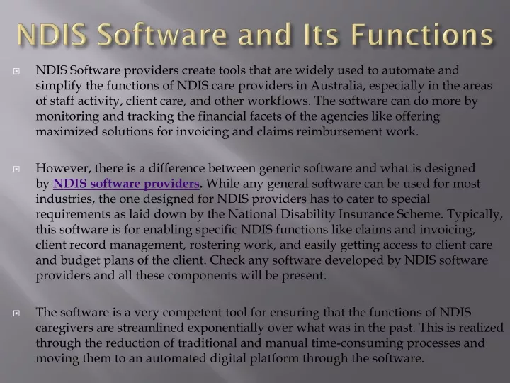 ndis software and its functions