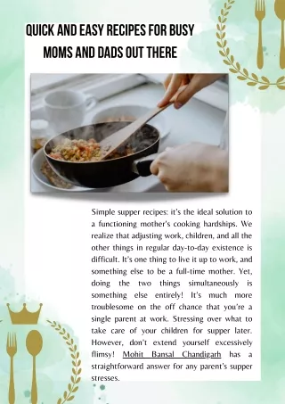 Quick and Easy Recipes for Busy Moms and Dads Out There Mohit Bansal Chandigarh
