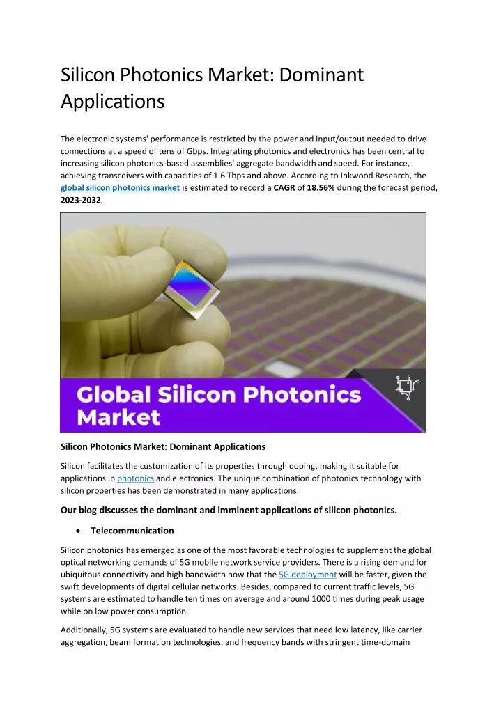 silicon photonics market dominant applications