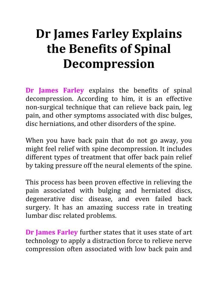 dr james farley explains the benefits of spinal