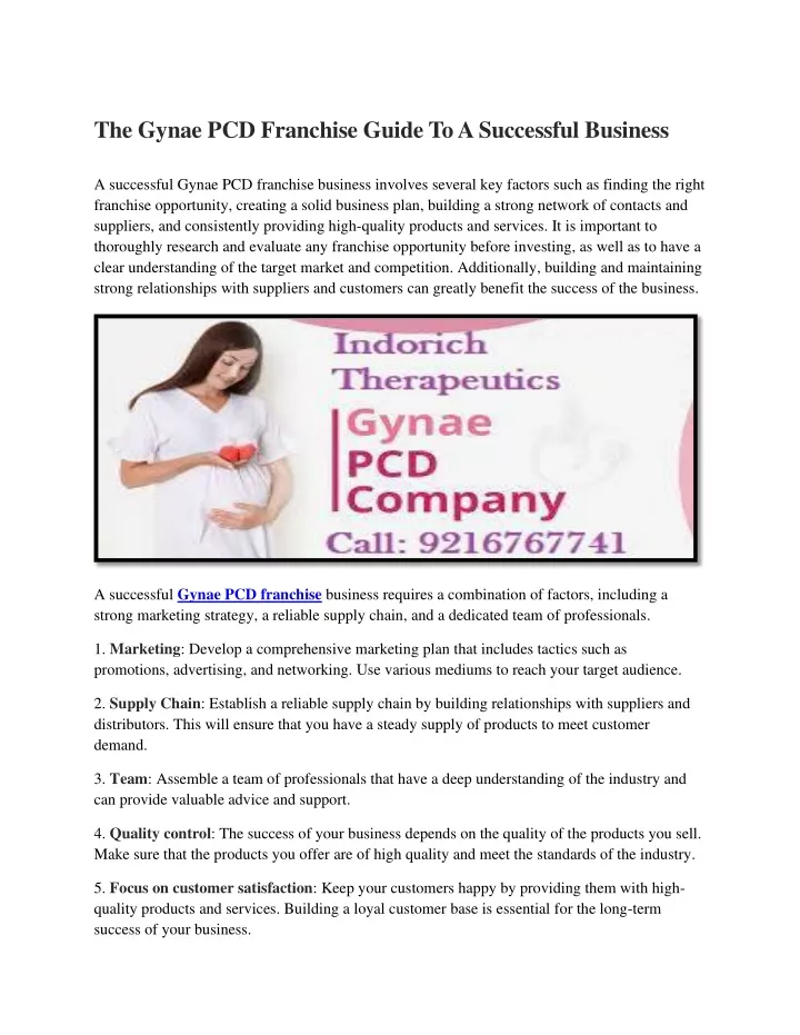 the gynae pcd franchise guide to a successful