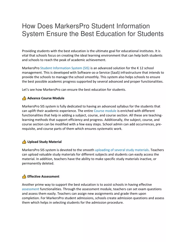 how does markerspro student information system