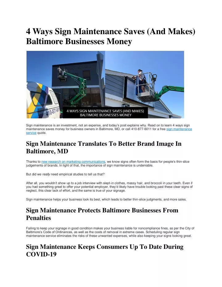 4 ways sign maintenance saves and makes baltimore