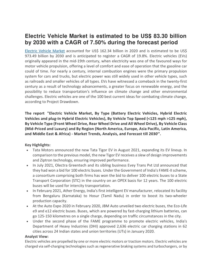 electric vehicle market is estimated