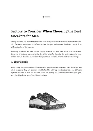 Factors to Consider When Choosing the Best Sneakers for Men