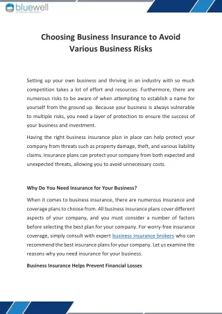 Business Insurance to Avoid Various Business Risks