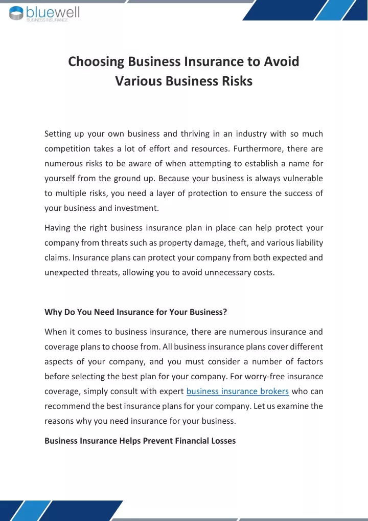 choosing business insurance to avoid various
