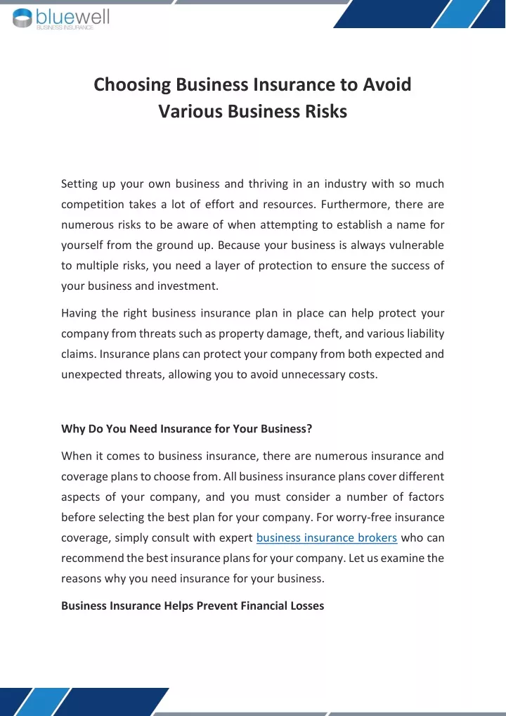 Business Insurance Risks PPT - Business Insurance to Avoid Various Business Risks PowerPoint ...