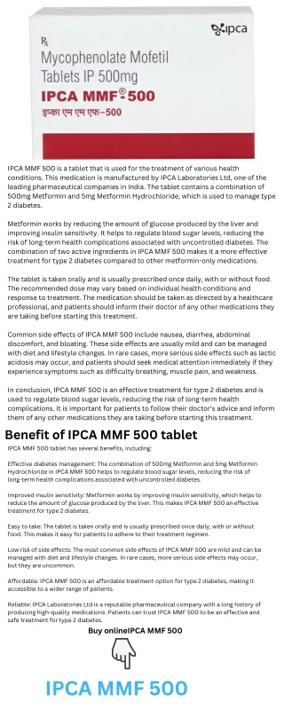 ipca mmf 500 is a tablet that is used
