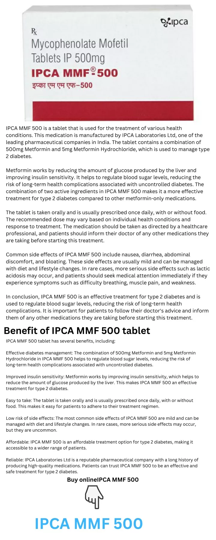 ipca mmf 500 is a tablet that is used