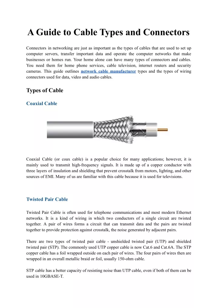 a guide to cable types and connectors