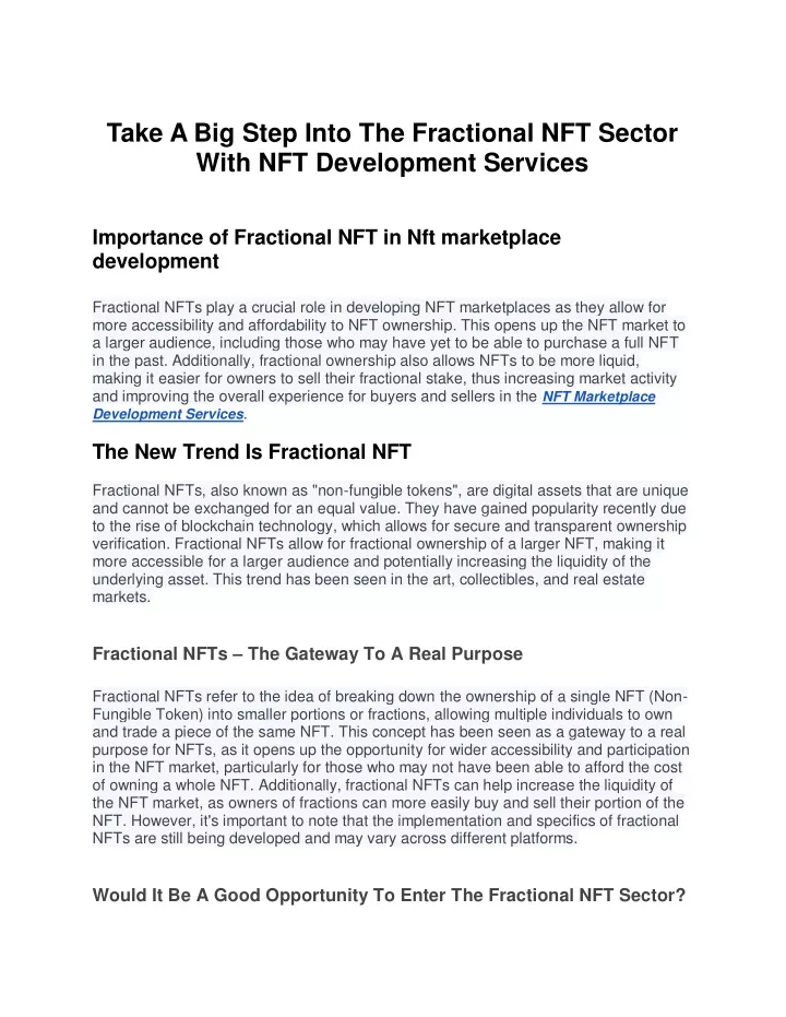 take a big step into the fractional nft sector