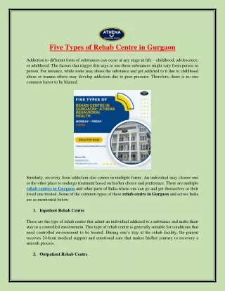 five types of rehab centre in gurgaon