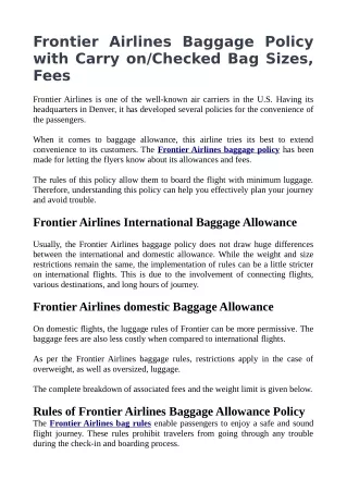 Frontier Airlines Baggage Policy 1-833-714-2120