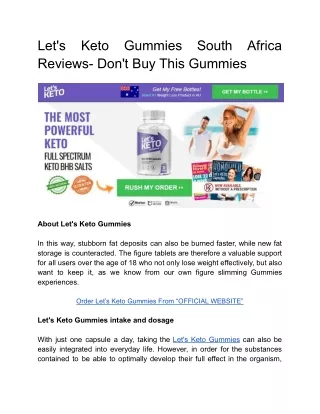 Let's Keto Gummies South Africa Reviews- Don't Buy This Gummies