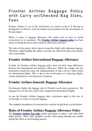 Frontier Airlines Baggage Policy 1-833-714-2120