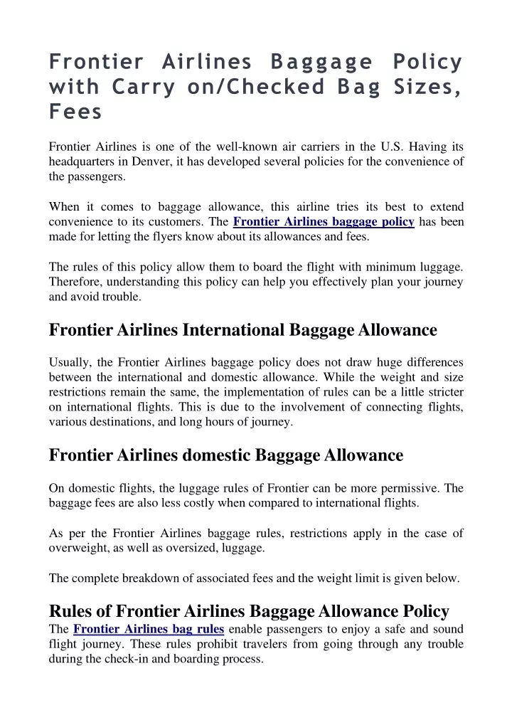 PPT Frontier Airlines Baggage Policy 18337142120 PowerPoint