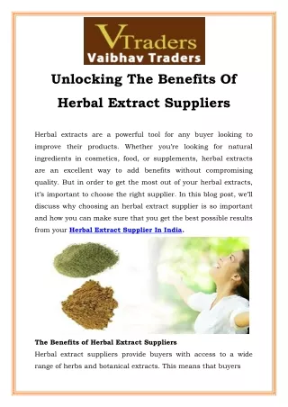 Unlocking The Benefits Of Herbal Extract Suppliers
