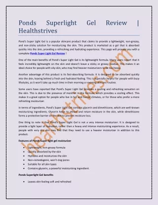 Ponds Superlight Gel Review | Healthstrives