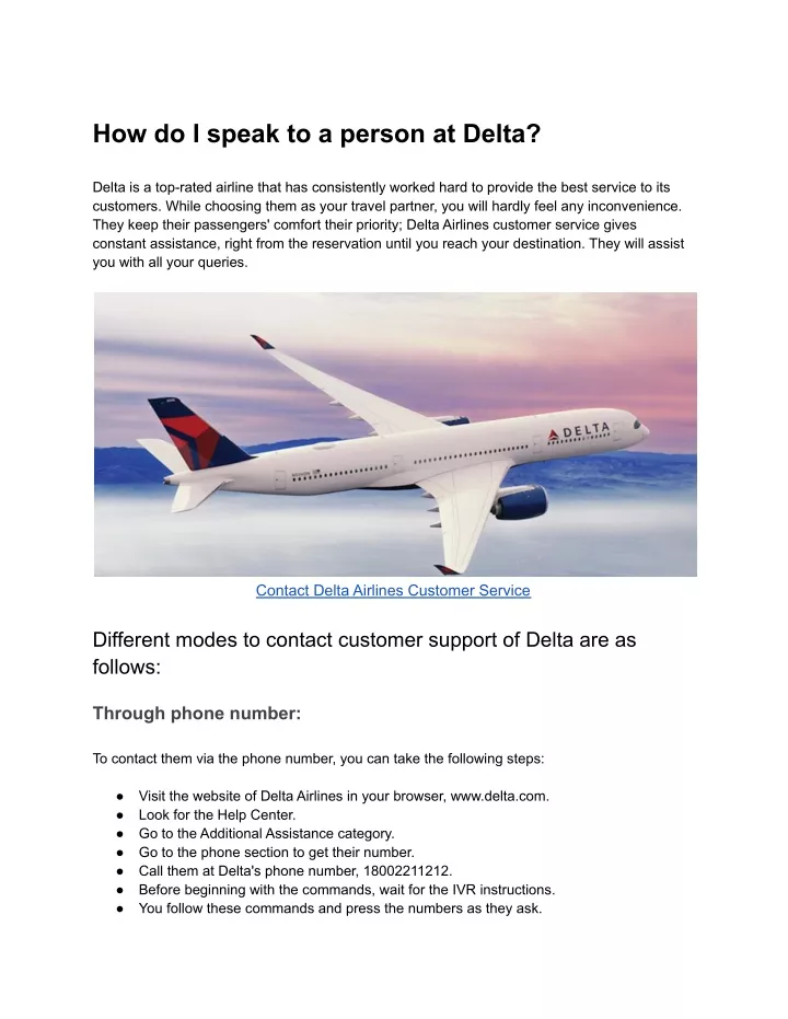 how do i speak to a person at delta