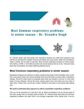 Most Common respiratory problems in winter season – Dr. Virendra Singh