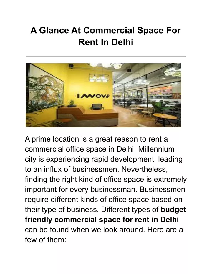 a glance at commercial space for rent in delhi