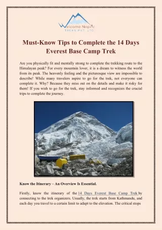 Must-Know Tips to Complete the 14 Days Everest Base Camp Trek