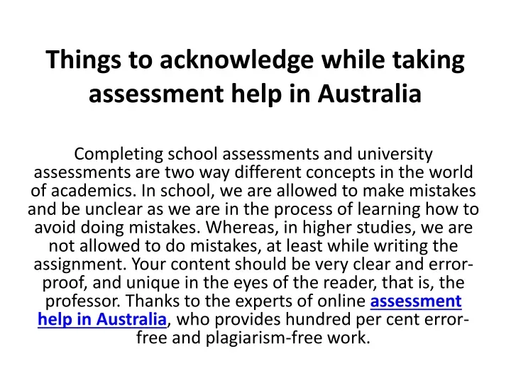 things to acknowledge while taking assessment help in australia