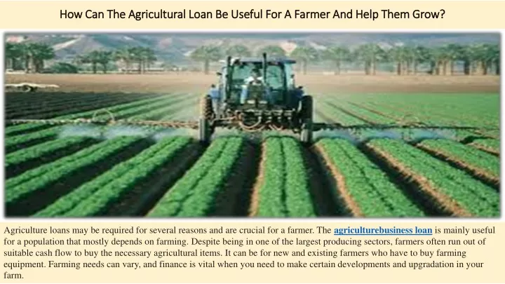 how can the agricultural loan be useful for a farmer and help them grow