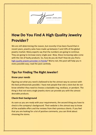 Know How Do You Find A High Quality Jewelry Provider