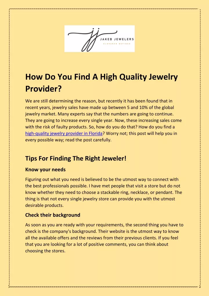 how do you find a high quality jewelry provider