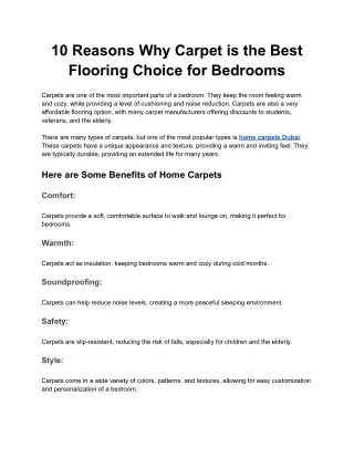 10 Reasons Why Carpet is the Best Flooring Choice for Bedrooms