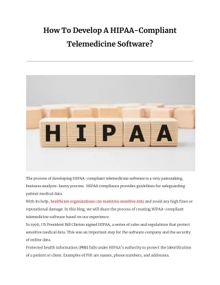 How To Develop A HIPAA-Compliant Telemedicine Software?