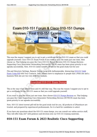 Exam 010-151 Forum & Cisco 010-151 Dumps Reviews - Real 010-151 Exams