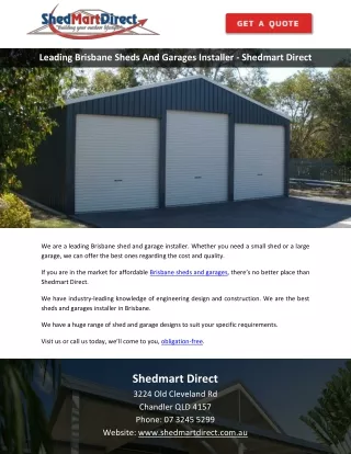 Leading Brisbane Sheds And Garages Installer - Shedmart Direct