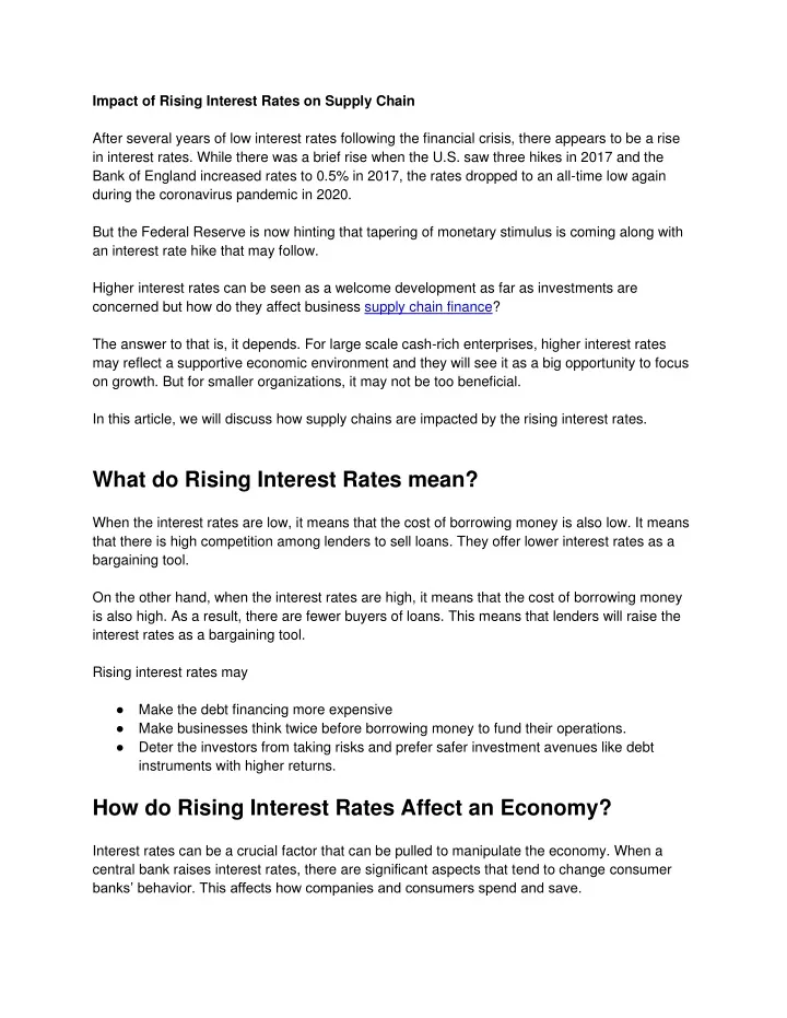 impact of rising interest rates on supply chain