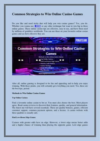Common Strategies To Win Online Casino Games