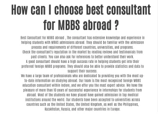 How can I choose best consultant for MBBS abroad ?