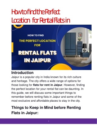 How to find the perfect location for rental flats in Jaipur