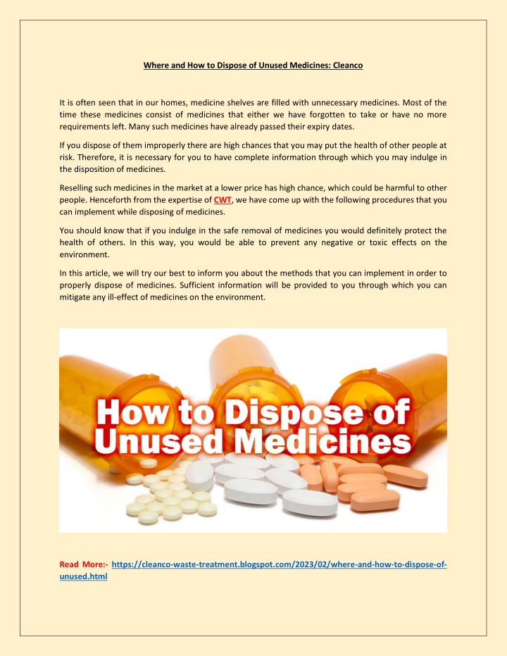 where and how to dispose of unused medicines