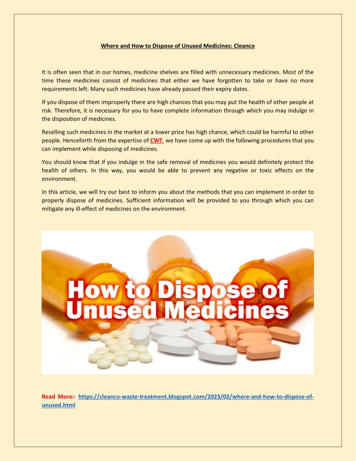 PPT - Where And How To Dispose Of Unused Medicines: Cleanco PowerPoint ...