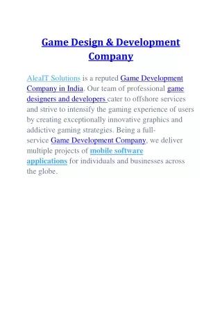 Game Design & Development Company