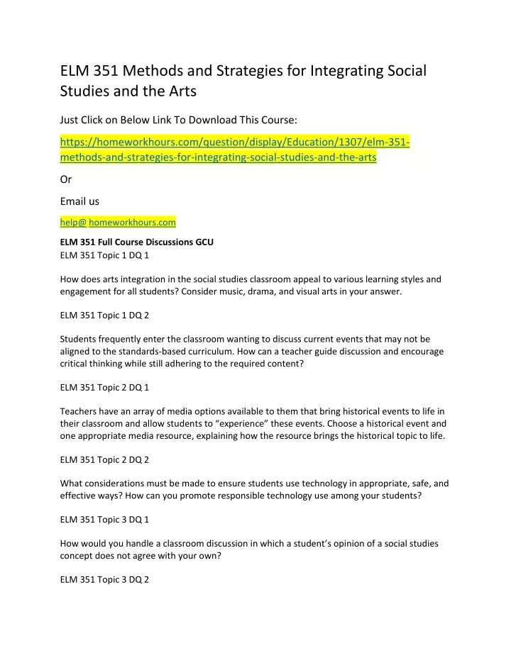 elm 351 methods and strategies for integrating