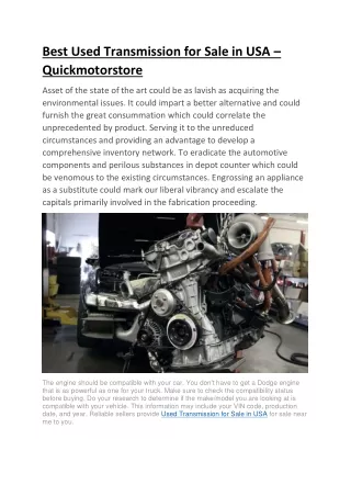 Best Used Transmission for Sale in USA