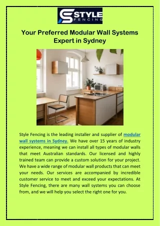 Your Preferred Modular Wall Systems Expert in Sydney