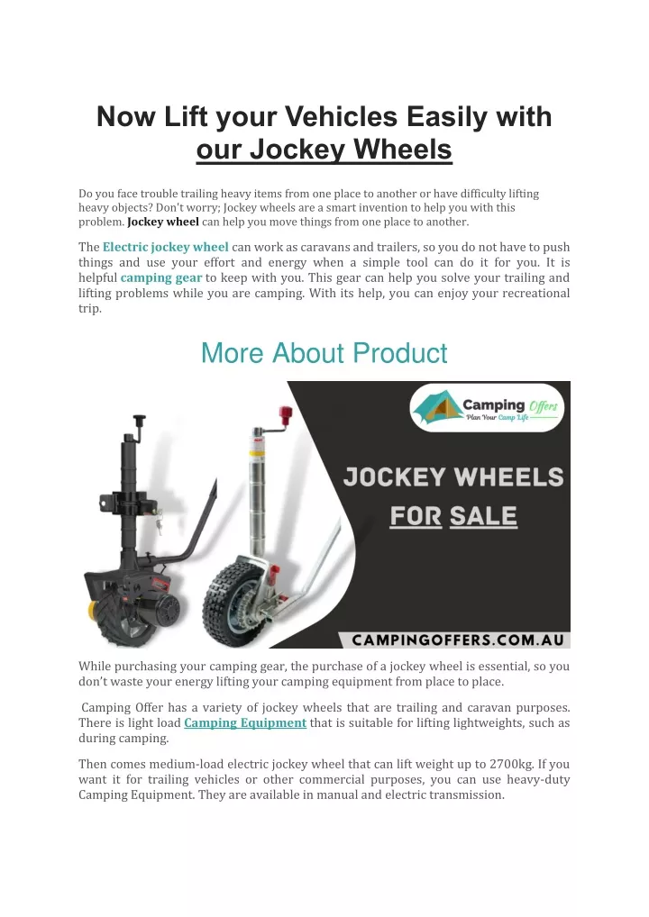 now lift your vehicles easily with our jockey